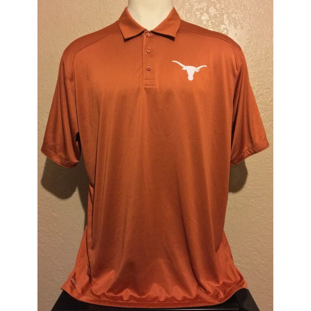 Nike Men's Sz XL Dri-Fit Orange Texas Longhorns Polo Short Sleeve Shirt Football